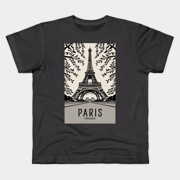 A Vintage Travel Art of the Eiffel Tower in Paris - France Kids T-Shirt by goodoldvintage